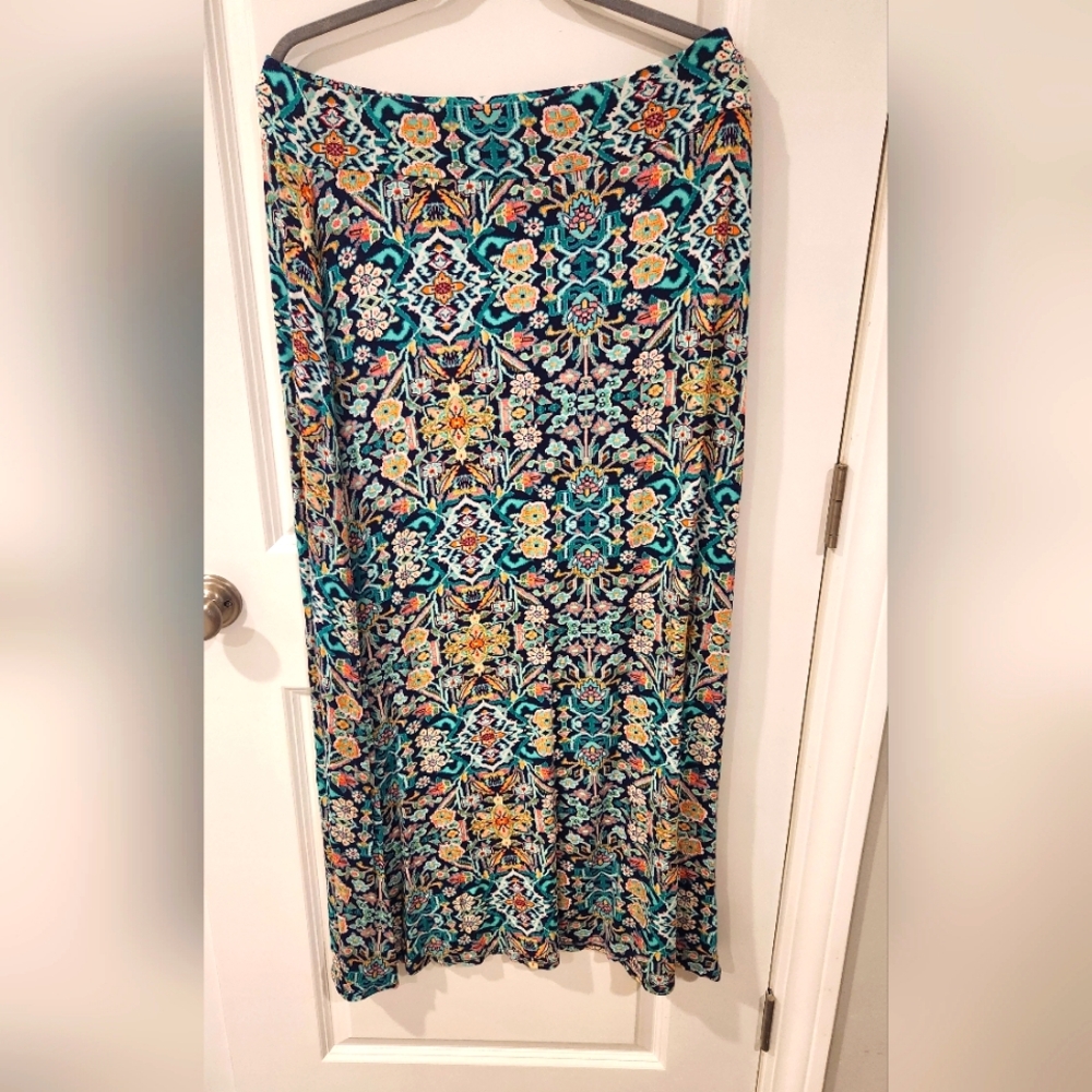 Womens Dress Barn Skirt XL Multi Colored Elastic Waist